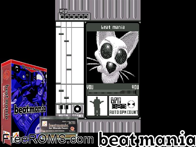 Beat Mania (J) [M][!] Wonderswan game showing 3D box cover and gameplay screenshot